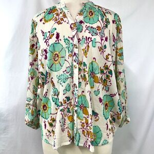 PILCRO ANTHROPOLOGIE The Sidney Batwing Blouse Floral Cotton Dolman Sleeve Sz XS